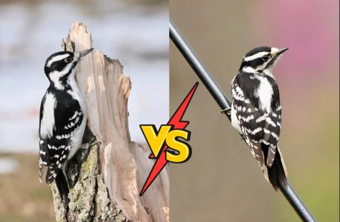 difference between downy and hairy woodpecker